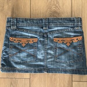 Zara Trf Denim Mini Skirt with Brown Accents